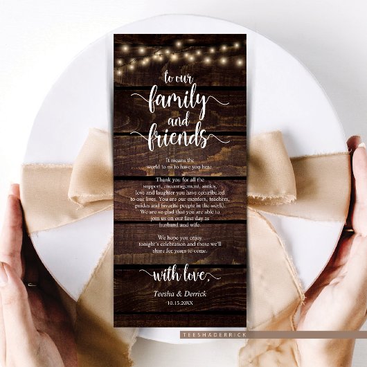 Rustieke bruiloft plaats instelling dank u kaart