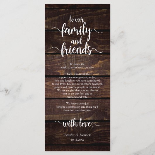 Rustieke bruiloft plaats instelling dank u kaart (Voorkant)