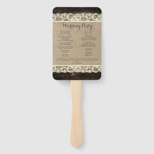 Rustieke bruiloft programma Fan | Schuur Houten Ka Handwaaier (Achterkant)