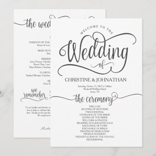 Rustieke bruiloft programma kaart 5x7 kalligrafie  (Voorkant / Achterkant)