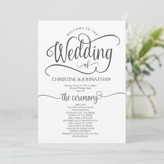 Rustieke bruiloft programma kaart 5x7 kalligrafie  (Staand voorkant)