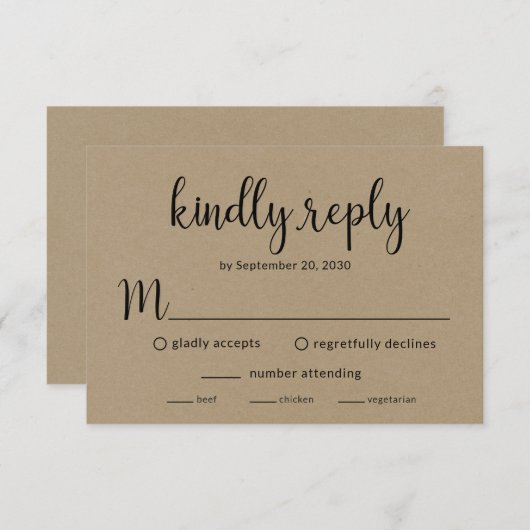 Rustieke bruiloft receptie RSVP kaart (Voorkant / Achterkant)