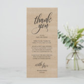 Rustieke bruiloft repetitie diner dank u kaart (Staand voorkant)