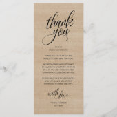 Rustieke bruiloft repetitie diner dank u kaart (Voorkant)