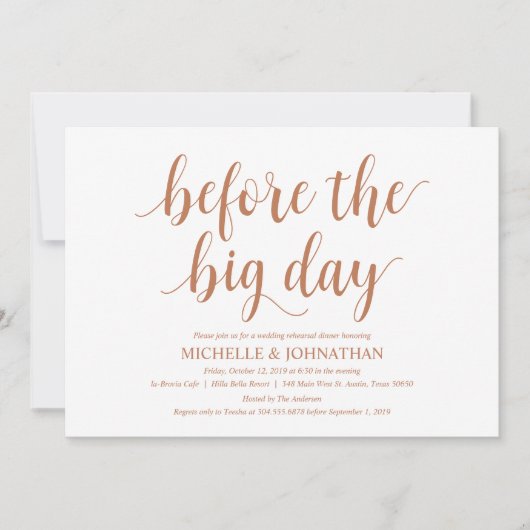 Rustieke bruiloft repetitie diner, koper thema kaart (Voorkant)