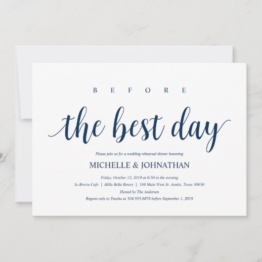 Rustieke bruiloft repetitie diner, marineblauw kaart (Voorkant)