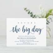 Rustieke bruiloft repetitie diner, marineblauw kaart (Staand voorkant)