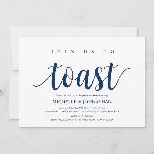 Rustieke bruiloft repetitie diner, marineblauw kaart (Voorkant)