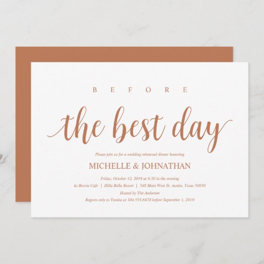 Rustieke bruiloft repetitie diner, modern koper kaart (Voorkant / Achterkant)