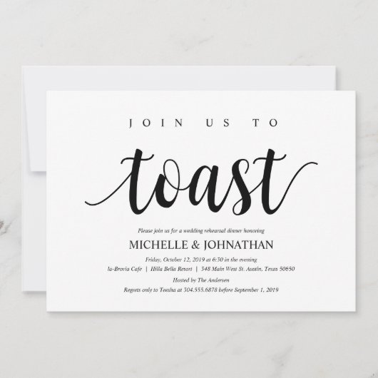 Rustieke bruiloft repetitie diner, zwart en wit kaart (Voorkant)