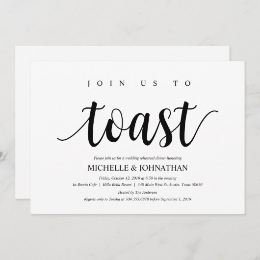 Rustieke bruiloft repetitie diner, zwart en wit kaart (Voorkant / Achterkant)