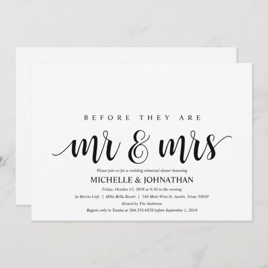 Rustieke bruiloft repetitie Dinner Invitation Kaar Kaart (Voorkant / Achterkant)