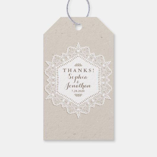 Rustieke bruiloft Romantische  kant doily Cadeaulabel (Achterkant)