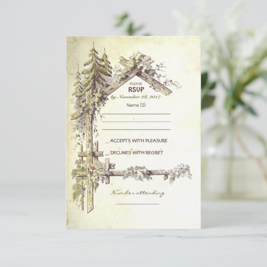 Rustieke bruiloft RSVP Kaarten (Staand voorkant)