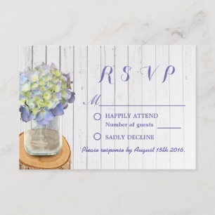 Rustieke bruiloft RSVP Mason Jar & Hydrangea