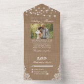Rustieke Bruiloft String Lights Lace Burlap Foto All In One Uitnodiging (Binnen)