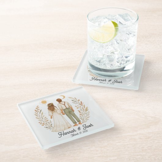 RUSTIEKE BRUILOFT THEMA (Personaliseren) Glazen Onderzetter (Schuin)