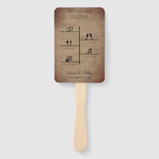 Rustieke bruiloft tijdlijn foto programma handwaaier (Voorkant)