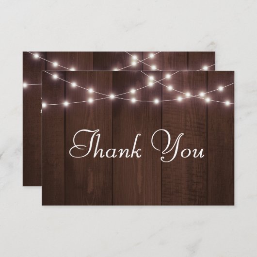 Rustieke Bruiloft Typografie Sting Lights Hout Bedankkaart (Voorkant / Achterkant)