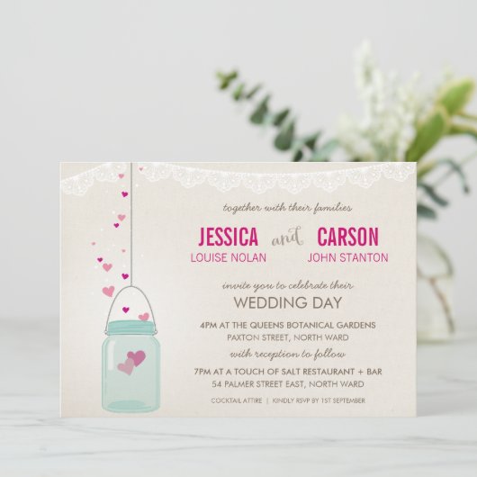 RUSTIEKE BRUILOFT UITNODIGEN schattige metselaar p Kaart (Staand voorkant)