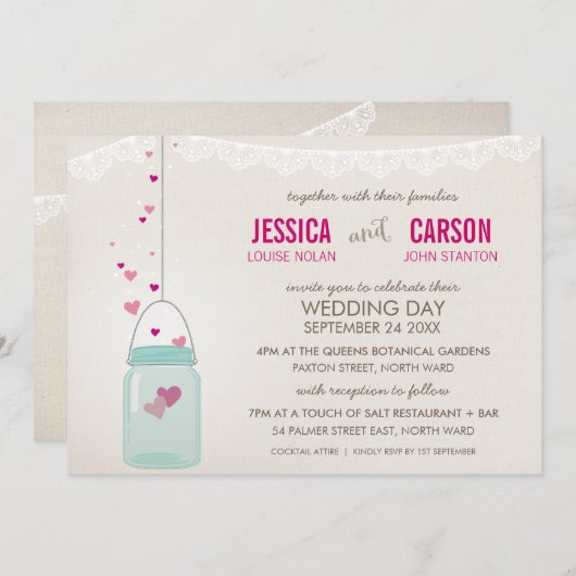 RUSTIEKE BRUILOFT UITNODIGEN schattige metselaar p Kaart (Voorkant / Achterkant)