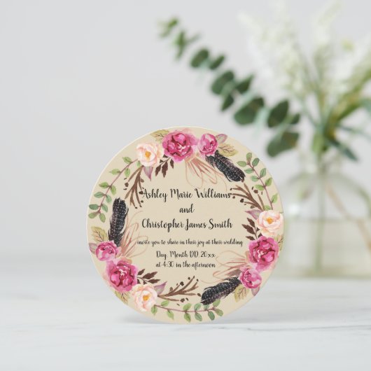 Rustieke bruiloft uitnodiging Boho bruiloft uitnod (Staand voorkant)