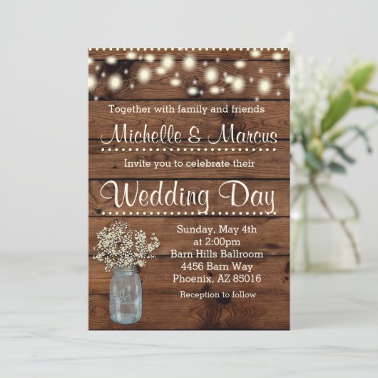 Rustieke bruiloft uitnodiging, bruiloft uitnodigin kaart (Staand voorkant)