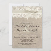 Rustieke bruiloft uitnodiging | Burlap Lace Bow Lo (Voorkant)
