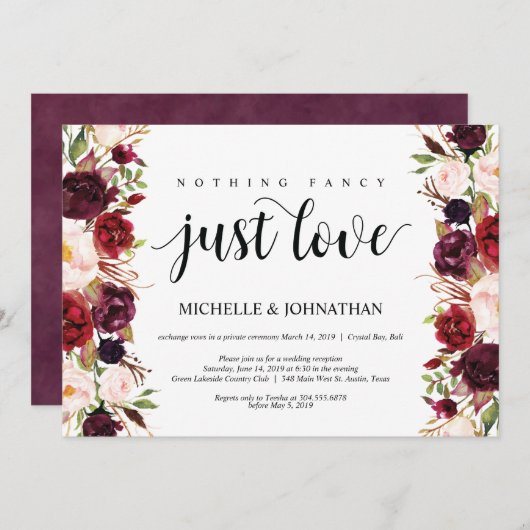 Rustieke bruiloft uitnodigingen met burgundy bloem (Voorkant / Achterkant)