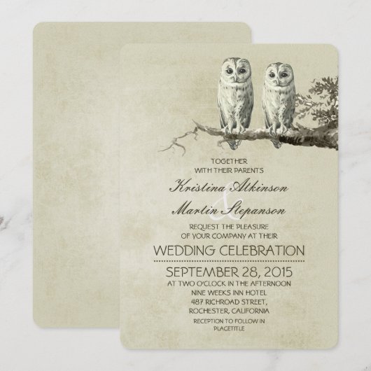 rustieke bruiloft uitnodigingen met OWL paar (Voorkant / Achterkant)