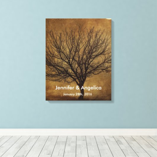 Rustieke bruiloft vingerafdruk boom canvas afdruk (Insitu (Houten vloer))