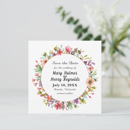 Rustieke bruiloft Waterverf Wildbloemen Save The Date (Staand voorkant)