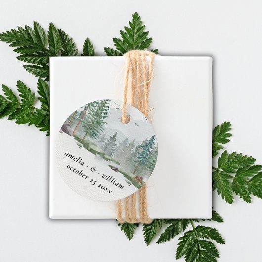Rustieke bruiloft Waterverf Woodland Pine Forest Bedankjes Labels