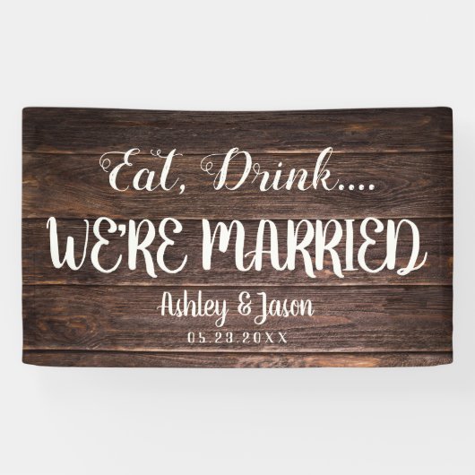 Rustieke bruiloft WE ZIJN GETROUWD Country Barn Wo Spandoek (Horizontaal)