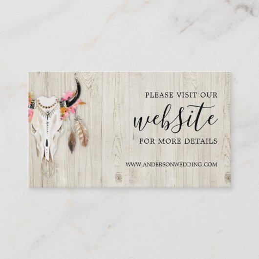 Rustieke bruiloft website Antler Boho licht hout Informatiekaartje (Voorkant)