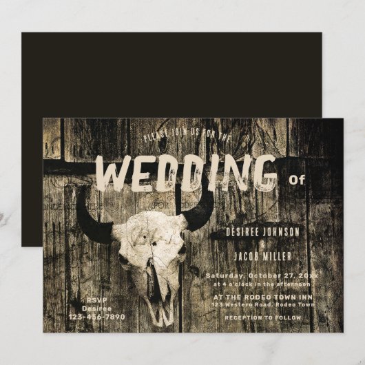 Rustieke bruiloft Western  Sepia Bull Skull Kaart (Voorkant / Achterkant)