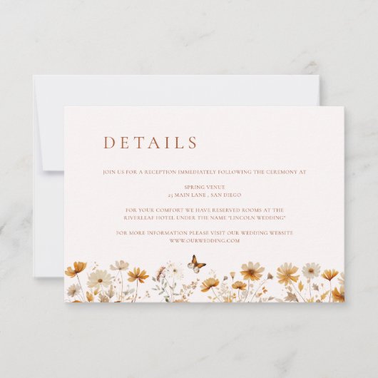 Rustieke bruiloft Wildflower Details Behuizing Kaa Kaart (Voorkant)