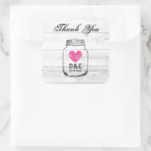 Rustieke bruiloft wit hout  metselaar logo vierkante sticker