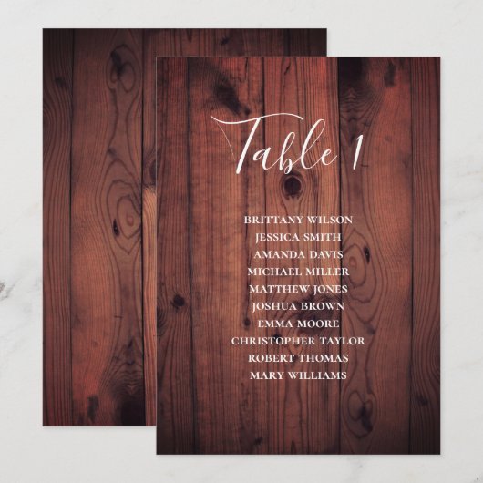 Rustieke bruiloft zitkaart. Moderne houten schuur Kaart (Voorkant / Achterkant)