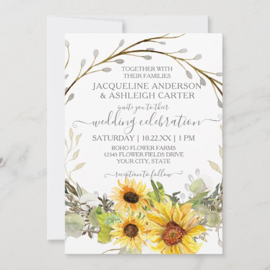 Rustieke bruiloft zonnebloem bloemkrans Waterverf Kaart (Voorkant)