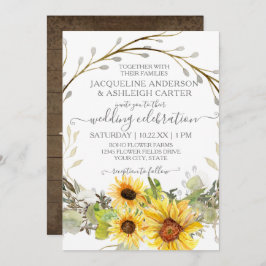 Rustieke bruiloft zonnebloem bloemkrans Waterverf Kaart