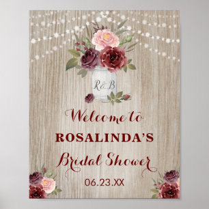 Rustieke Bruiloftfeest Rode Bloemstuk Houten Achte Poster