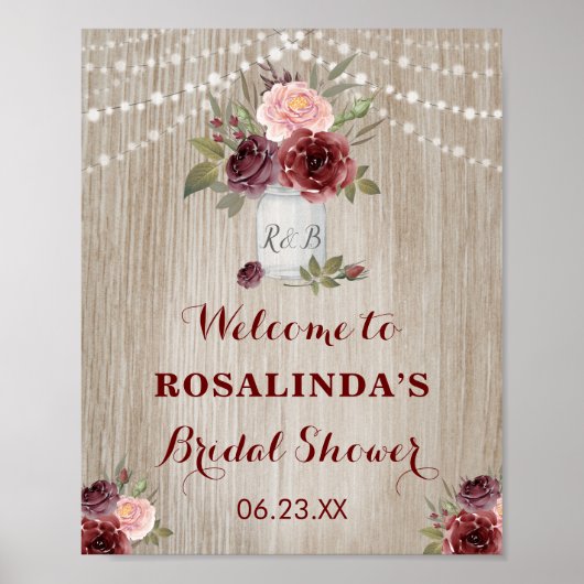 Rustieke Bruiloftfeest Rode Bloemstuk Houten Achte Poster (Voorkant)