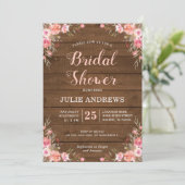 Rustieke bruiloftsdouche Country Chic Roze bloemen Kaart (Staand voorkant)