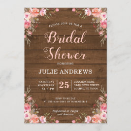 Rustieke bruiloftsdouche Country Chic Roze bloemen Kaart