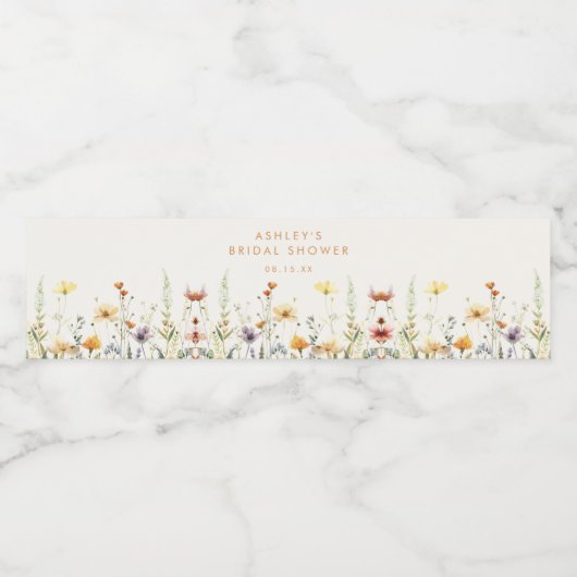 Rustieke Bruiloftsontvangst met Wilde Bloemen Waterfles Etiket (Enkel label)