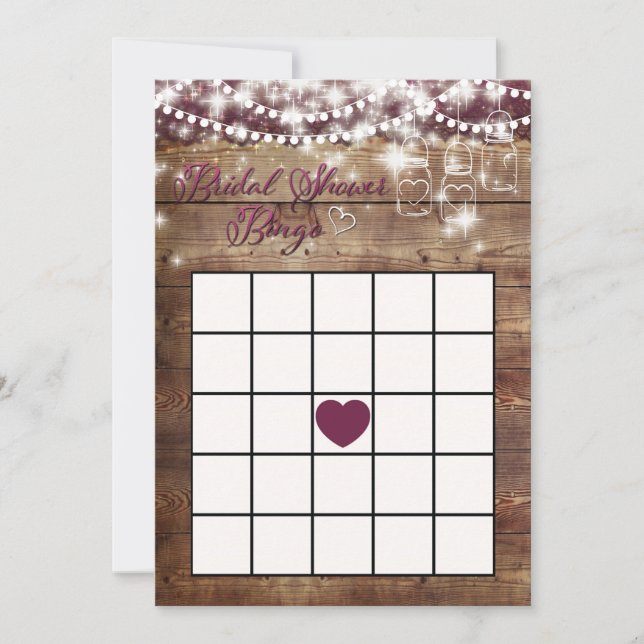 Rustieke Bruiloftsshower Bingo Game Merlot (Voorkant)