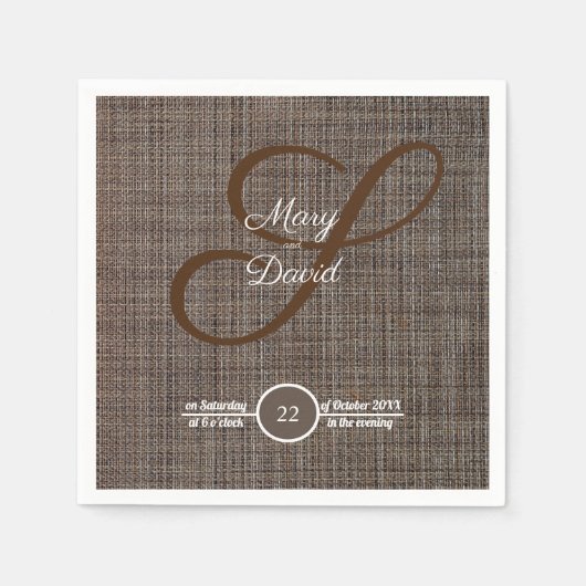 Rustieke bruine achtergrond bruiloft papieren serv servet (Voorkant)