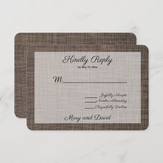 Rustieke bruine achtergrond bruiloft RSVP Kaart (Voorkant / Achterkant)