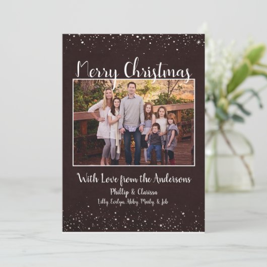 Rustieke bruine besneeuwde kerst Kaart (Staand voorkant)